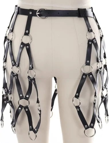 Vista 6 de CYWYX Disfraces del partido arnés del cuerpo ajustable ahueca hacia fuera cuero de la PU tejidas faldas de moda, Pg01., talla única