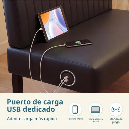 Vista 3 de STHOUYN Mini sofá pequeño de cuero negro de 43 pulgadas de ancho, sofá biplaza sin brazos para dormitorio con puerto USB, sofás pequeños