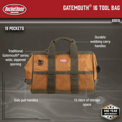 Vista 2 de Bucket Boss Gatemouth 16 - Bolsa de herramientas en color marrón, 60016, 15 litros (marrón)
