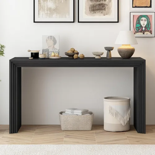 Vista 20 de Elegante mesa consola con tres cajones, mesa de entrada extra larga para entrada, pasillo, sala de estar, vestíbulo, pasillo (gris antiguo ~ 076)