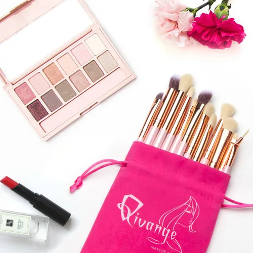 Vista 5 de Juego de 12 brochas de maquillaje de ojos con bolsa portátil, brochas de maquillaje para regalos del día de San Valentín