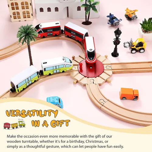 Vista 6 de Syhood Juego de 2 piezas de expansión de pistas de tren de madera de 8 vías, puente de ladrillo, regalo de cumpleaños, divertido juguete educativo