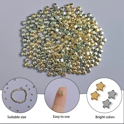 Vista 3 de 400 cuentas espaciadoras en forma de estrella, accesorios de cuentas espaciadoras de estrellas de 0.236 in (dorado)