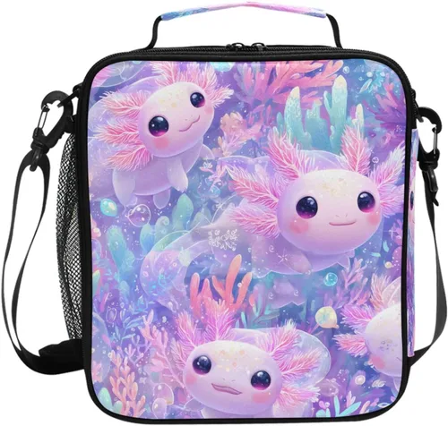 Vista 18 de Lonchera con patrón de cuadros blancos y negros, bolsa de almuerzo aislada, bolsa de preparación para niños, correa de hombro congelable a001