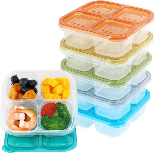 Vista 6 de Finorder Paquete de 3 recipientes de comida con 4 compartimentos para niños y adultos, contenedores reutilizables para almuerzos para escuela