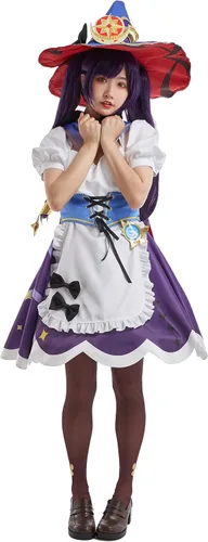 Vista 3 de Cosplay.fm Disfraz de cosplay para mujer, vestido de sirvienta con sombrero para Mona Cosplay
