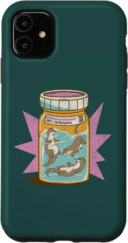 Vista 5 de iPhone 15 Anti Depresivo Botella de Nutrias Divertido Lindo Kawaii Sea Ocean Case