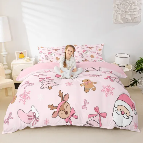 Vista 45 de Feelyou Juego de ropa de cama de Navidad gris para niños, tamaño individual, funda de edredón enana de Navidad para niños, niñas, adolescentes