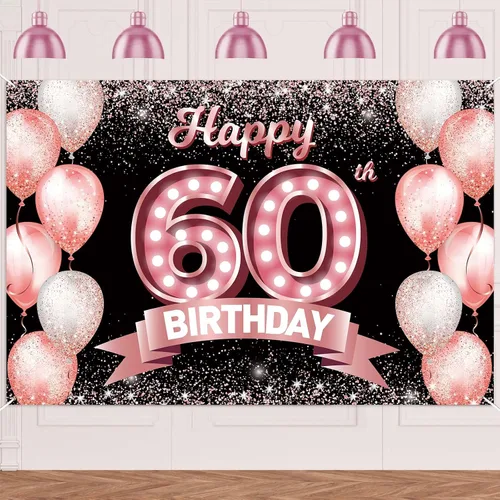 Vista 147 de Cartel de feliz cumpleaños décimo oro rosa, telón de fondo, saludos a 10 años, globos de confeti, decoración temática para niñas de 10 años
