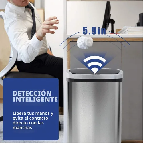 Vista 4 de Bote de basura automático de 13 galones, cubo de basura de cocina con tapa, estilo moderno, sin tacto, de alta capacidad, de acero inoxidable