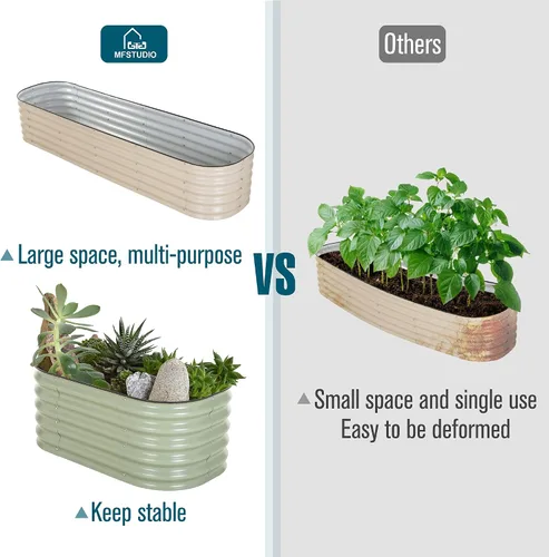 Vista 4 de MFSTUDIO Kit de cama de jardín elevada galvanizada para exteriores, macetas elevadas ovaladas de 17 pulgadas de alto, maceta de metal para verduras