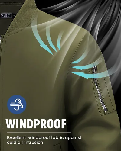 Vista 4 de WULFUL Chaqueta Bomber para Hombre Ligera Casual Cortavientos con Cremallera Abrigo con Bolsillo