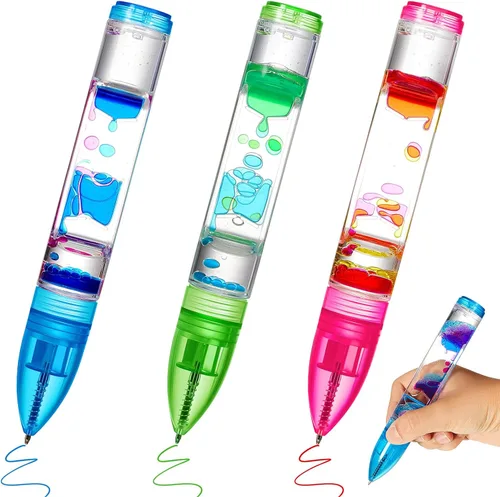 Vista 9 de Equsion 3 bolígrafos con burbujas de movimiento líquido, con temporizador colorido, para concentración, estrés, alivio de la ansiedad, juguetes