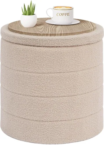 Vista 20 de PINPLUS Otomana de Almacenamiento Redonda Reposapiés Taburete con Bandeja de Terciopelo Sherpa Otomana de Almacenamiento Plegable, Reposapiés Boucle