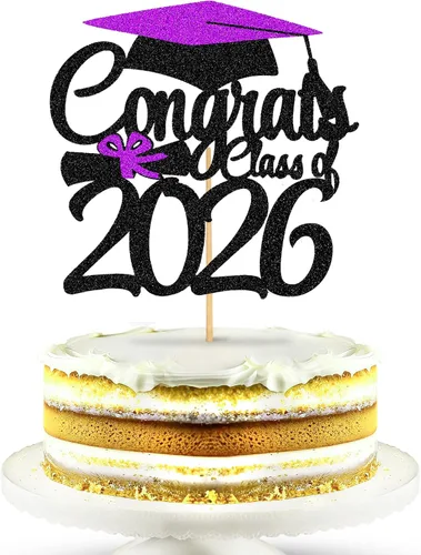 Vista 8 de KatchOn Decoración para tartas de graduación, paquete de 1 Decoraciones de pastel de graduación con purpurina negra 2026 para secundaria