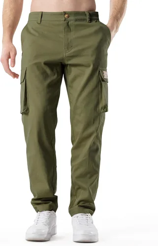 Vista 3 de HHZ Pantalones cargo ajustados para hombre, pantalones elásticos flexibles para trabajo, senderismo, con bolsillos, pantalones de trabajo tipo cargo