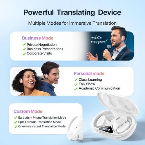 Vista 6 de Auriculares de traducción AI en tiempo real: Auriculares de traductor de Blanco