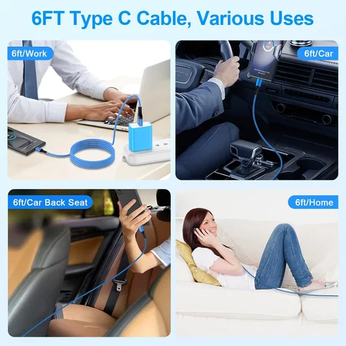 Vista 7 de Cable de carga rápida para Samsung Galaxy S26 Ultra A17 Z Fold7 Z Flip7 FE S25 Edge S25 S25+ A36 A16 5G S24, cable de carga Android de 6 pies tipo