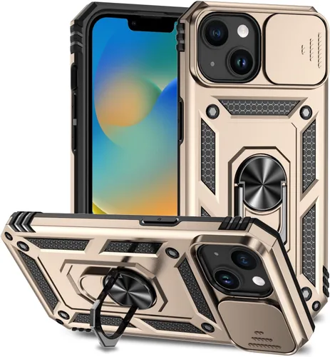 Vista 9 de Funda para iPhone 15, iPhone 15 con funda para cámara y soporte, grado militar, a prueba de golpes, resistente, con soporte magnético