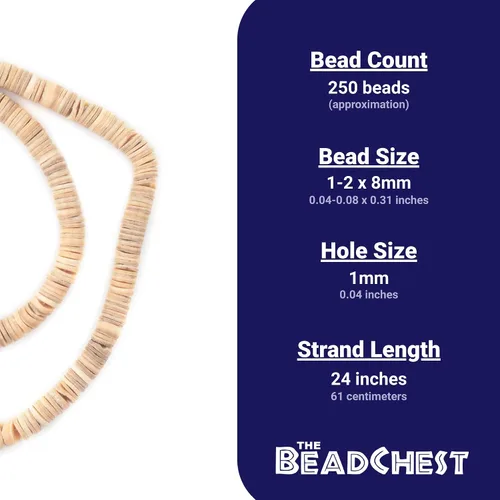 Vista 4 de TheBeadChest - Cuentas Heishi de concha natural beige (0.315 in)