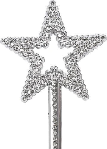 Vista 6 de Paquete de 2 varitas de estrella plateadas, varitas de corona, varitas de hadas de princesa, palos mágicos para niñas, cumpleaños, fiesta, Halloween