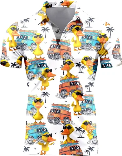 Vista 104 de Camisa de golf de los años 80 para hombre, ajuste seco, manga corta, estampada, divertidas, camisas de golf de los años 90 para hombre