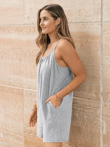Vista 4 de AUTOMET Overol casual sin mangas para mujer, overoles con bolsillos, trajes de verano