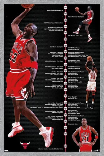 Vista 16 de Trends International Michael Jordan - Póster de pared de línea de tiempo, 14.725 x 22.375 pulgadas, versión enmarcada de madera de granero