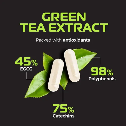 Vista 5 de Píldoras de pérdida de peso de té verde para mujeres y hombres 45% EGCG Quemador de grasa de estómago, potenciador del metabolismo y supresor