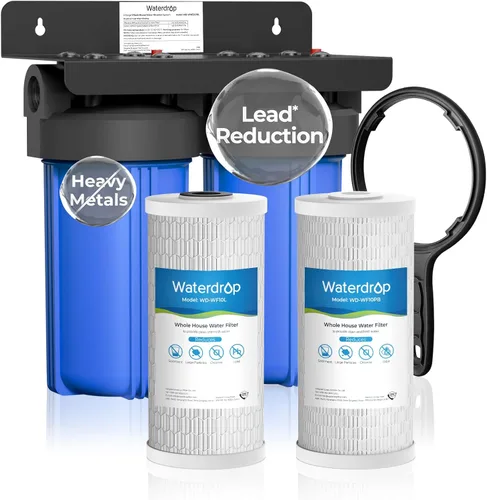 Vista 10 de Waterdrop Sistema de filtro de agua para toda la casa de 2 etapas, con filtro de sedimentos de metales pesados y anti-incrustaciones, reduce