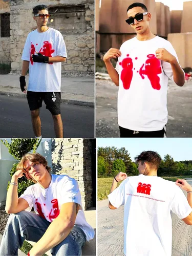 Vista 2 de Vamtac Camisas gráficas vintage para hombre, camisetas de gran tamaño, diseño de flecha, grunge, media manga, Y2K, Boxy Baggy, camisetas para hombre