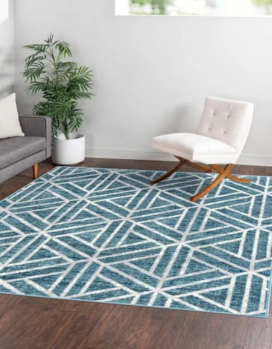 Vista 32 de Unique Loom Matrix Trellis Collection - Alfombra de área, diseño (2 pies x 6 pies 1 pulgada, color azul/marfil)