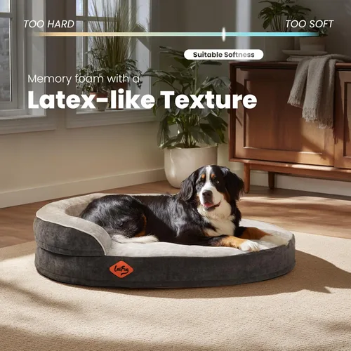 Vista 6 de Laifug Cama ovalada de espuma viscoelástica para perros (31 x 21 x 7 pulgadas, gris), cama ortopédica para perros con forro impermeable duradero