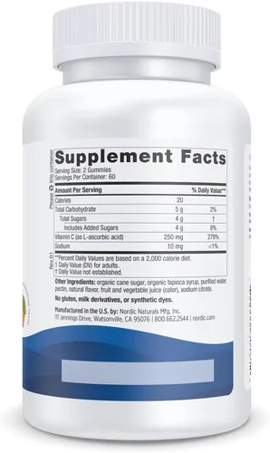 Vista 2 de Gomitas de vitamina C de Nordic Naturals, las gomitas masticables de mandarina proporcionan la dosis diaria de los nutrientes esenciales