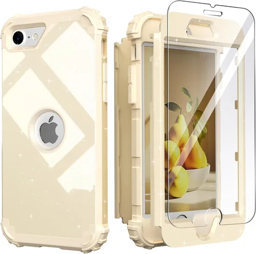 Vista 10 de IDweel Funda para iPhone SE 2020 con protector de pantalla, para iPhone SE 2022, 3 en 1, absorción de golpes, ajuste delgado, cubierta