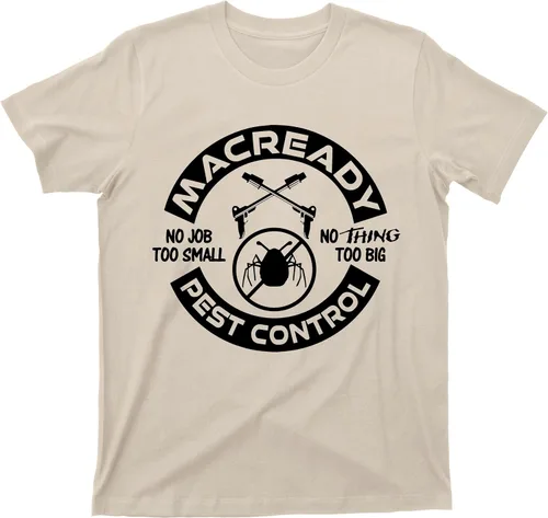 Vista 3 de The Thing RJ MacReady - Camiseta de control de plagas de los años 80 de ciencia ficción y terror