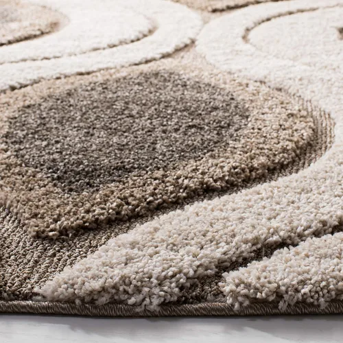 Vista 4 de SAFAVIEH Florida Shag Collection Alfombra de Área - Alfombra redonda de 5 pies, color crema y humo, diseño moderno Ogee, no desprende pelusa