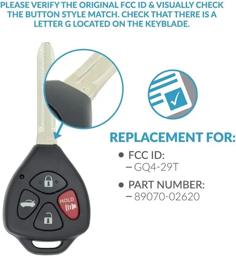 Vista 4 de Keyless2Go - Llave de control remoto con chip G para Toyota Corolla Venza Avalon GQ4-29T