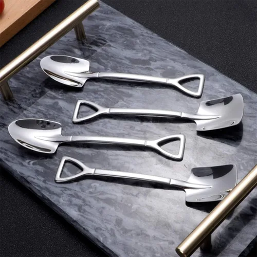 Vista 5 de NMQLX Juego de cucharas de postre, cucharas de acero inoxidable con forma de pala de 6 pulgadas, cuchara de fruta para helado para el hogar, cocina