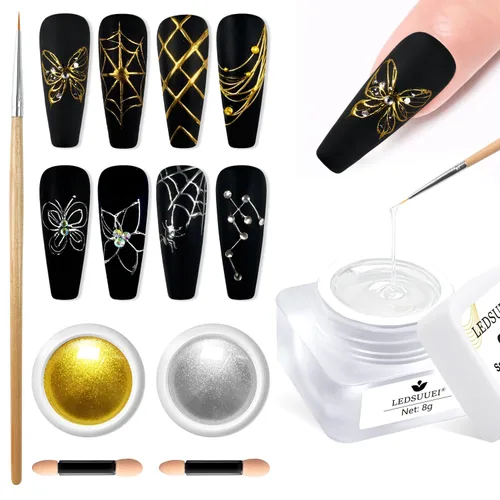 Vista 15 de Polvo de uñas cromado dorado LEDSUUEI Super Mirror Nail Glitter, polvo de metal Holo cromo para uñas, pigmento blanco aurora, dona vidriosa perla