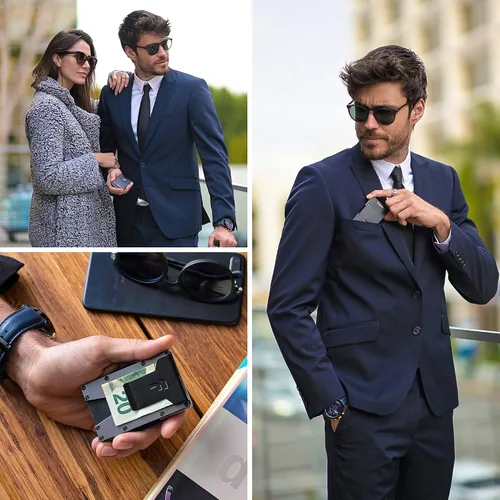 Vista 5 de Fidelo Billetera minimalista para hombre Cartera delgada con bloqueo RFID para tarjetas de crédito hecha de aluminio 7075. La cartera compacta