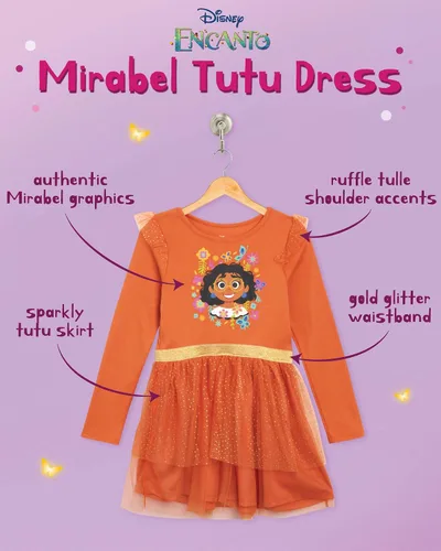 Vista 2 de Disney Vestido Encanto para niñas Vestido Mirabel Encanto para niñas Vestido tutú de princesa para niños pequeños (tamaños 2T-6X)