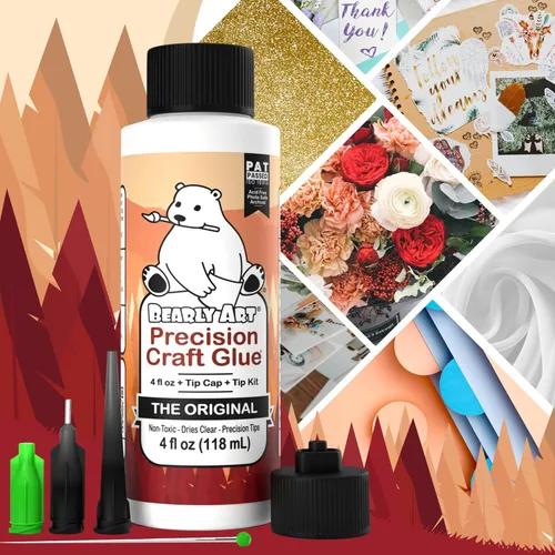 Vista 6 de Pegamento Bearly Art Precision Craft – El original – 4 oz – Kit de punta incluido – Se seca transparente – Punta de metal – Resistente a las arrugas
