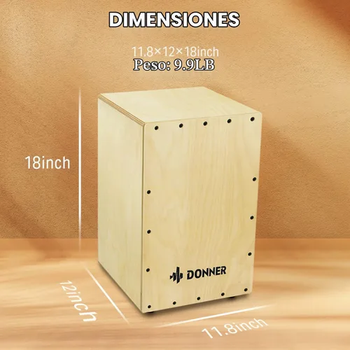 Vista 4 de Donner Cajón de tambor de percusión, instrumento de tamaño completo con cuerdas y estuche, caja de ritmo de madera de abedul, cajón de percusión