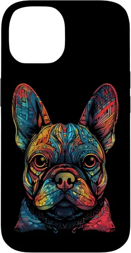 Vista 4 de iPhone 16 Colorful French Bulldog Face Frenchie Dog Lover Funny Black Case
