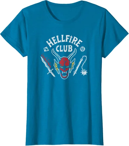 Vista 24 de Stranger Things 4 Camiseta Hellfire Club con Calavera y Armas Negro