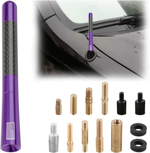 Vista 9 de BESULEN Antena Corta de Coche, Antena de Radio de Auto de 3.1 Pulgadas de Fibra de Carbono con Bandera Americana de Aluminio para Recepción AM/FM
