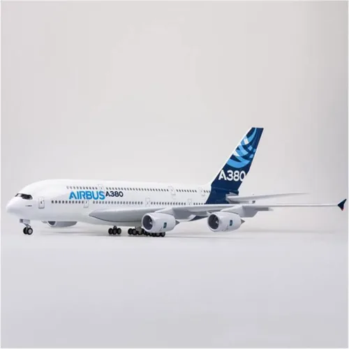Vista 6 de Modelo de avión Airbus A380 de 18.1 pulgadas, modelo a escala 1:160, fundido a presión con ruedas, iluminación LED activada por voz, adultos