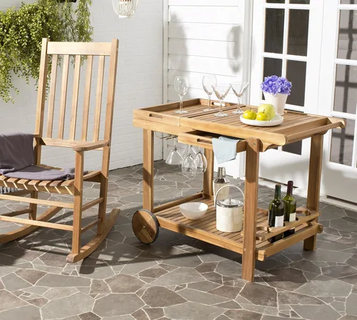 Vista 2 de Safavieh -Carrito de té de madera natural Orland Outdoor Collection