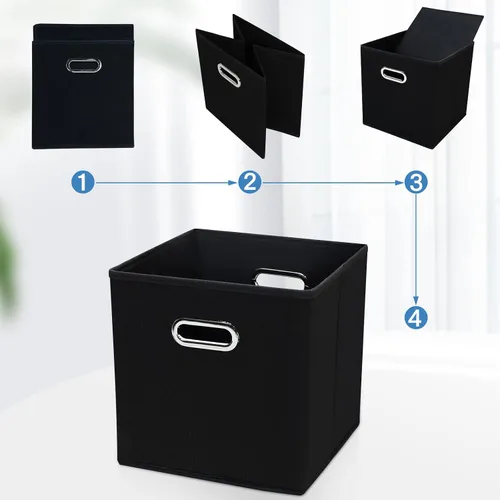 Vista 6 de STOREONE Contenedores organizadores de 13 pulgadas, cubo de almacenamiento de tela negra, cesta de almacenamiento plegable con asas dobles y cajas